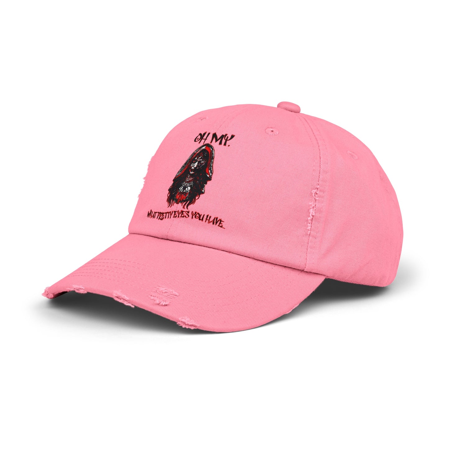Creepy Little Red Riding Hood Inspired Scary Witch Oh My, What Pretty Eyes You Have Horror Hat Unisex Distressed Cap