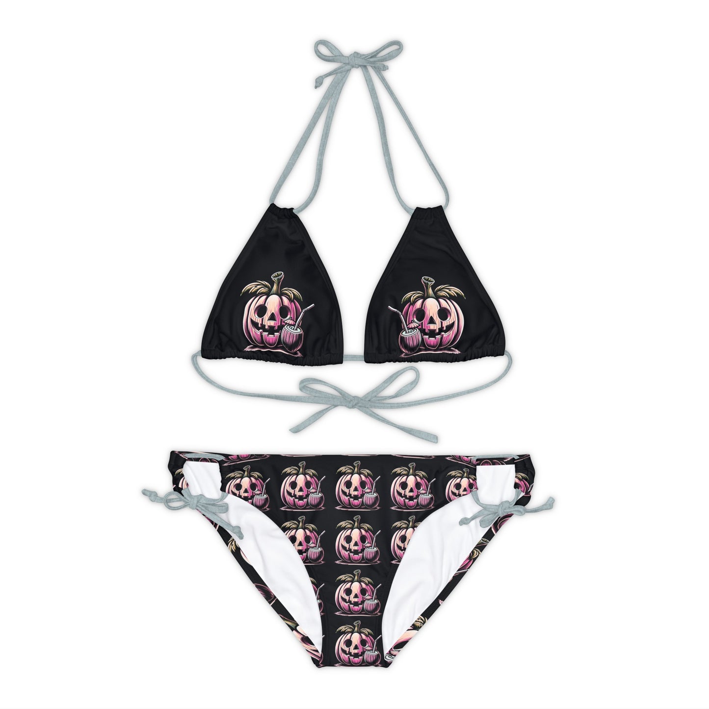 Summerween Drinking Pumpkin Strappy Bikini Set Swimsuit(AOP)