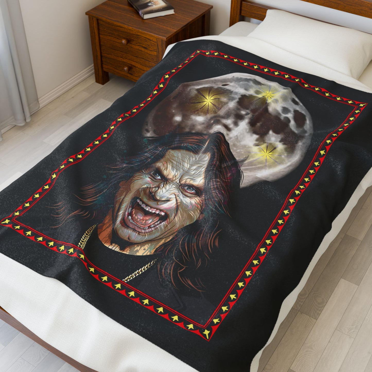 Plush Blanket - Ozzy Bark at the Moon Werewolf Design