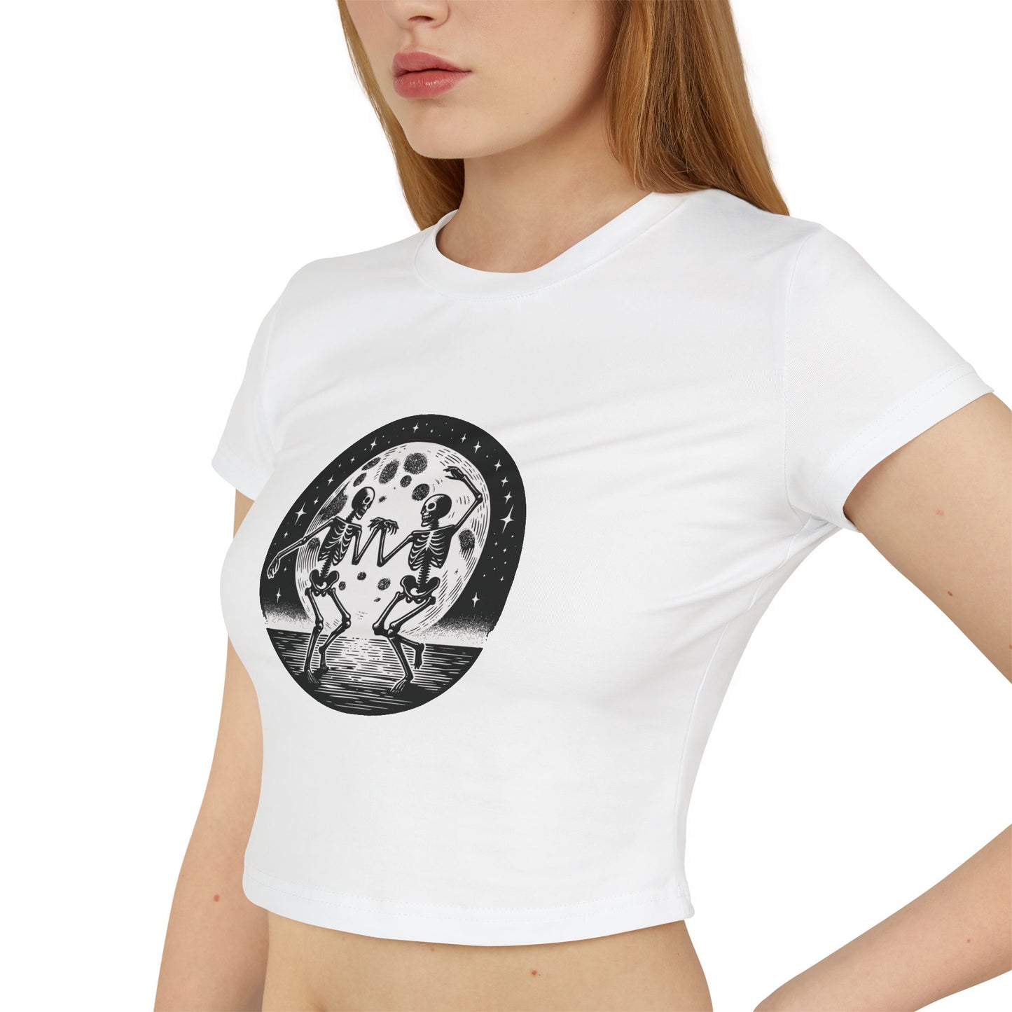 Women's Baby Tee - Skeletons Dancing Under The Full Moon Gothic Shirt