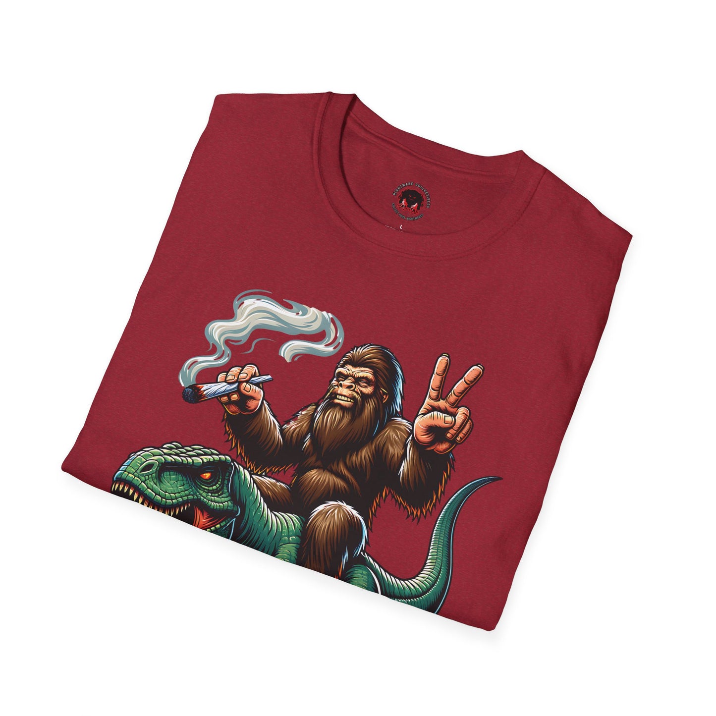 T-Shirt Bigfoot Riding T-Rex 420 Fun Cryptid Tee