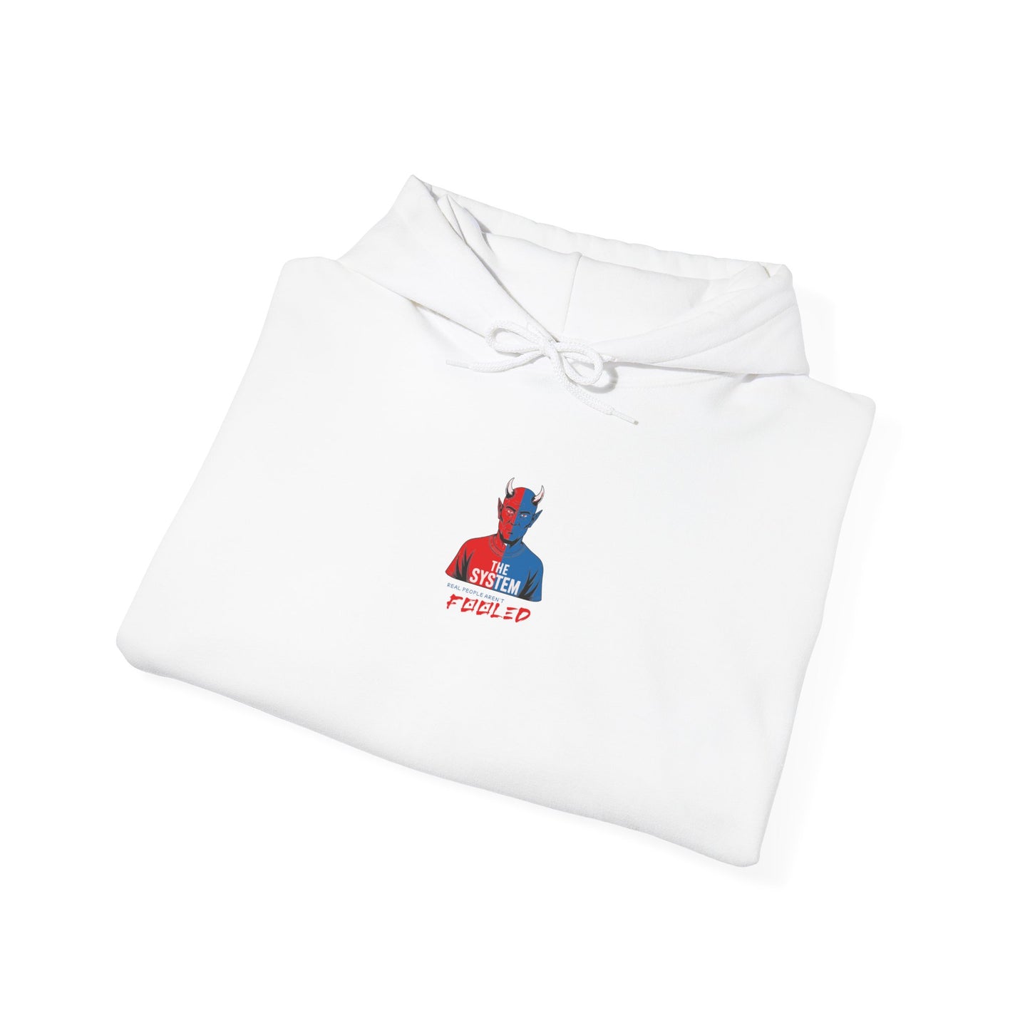 Hooded Sweatshirt - The System - Real People Arent Fooled Red Blue Design