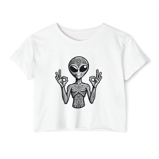 Crop Top - Meditating Alien, Peaceful and Spiritual Vibe