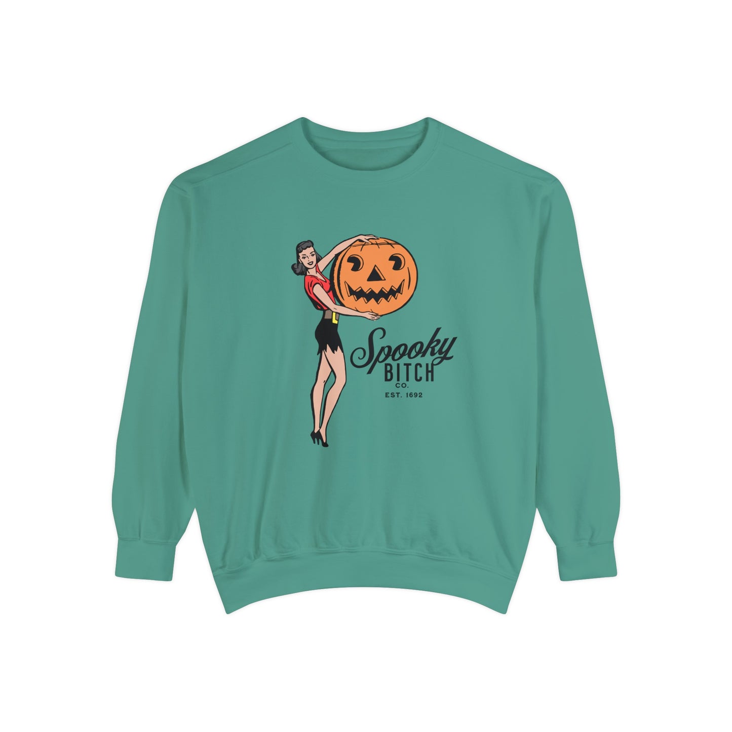 Spooky B!tch Co - Salem Witch 1692 Halloween Pumpkin Funny Retro-Style Gothic Sweatshirt - Unisex Garment-Dyed Sweatshirt