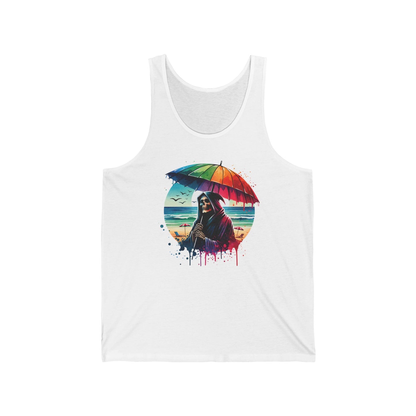 Summerween Pride Grim Reaper Beach Day Unisex Jersey Tank Top