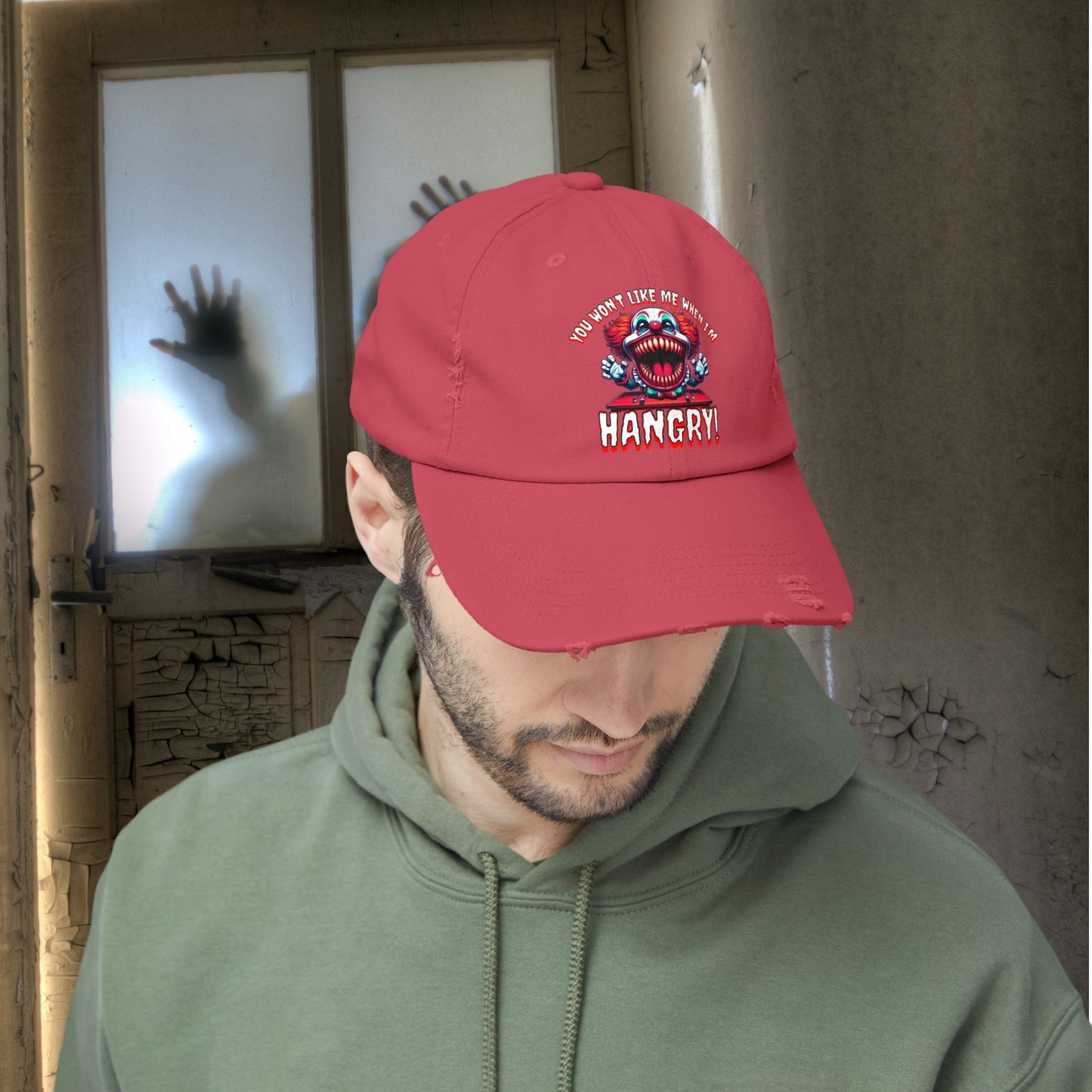 You Wont Like Me When I'm Hangry Killer Clown Unisex Distressed Cap Horror Hat