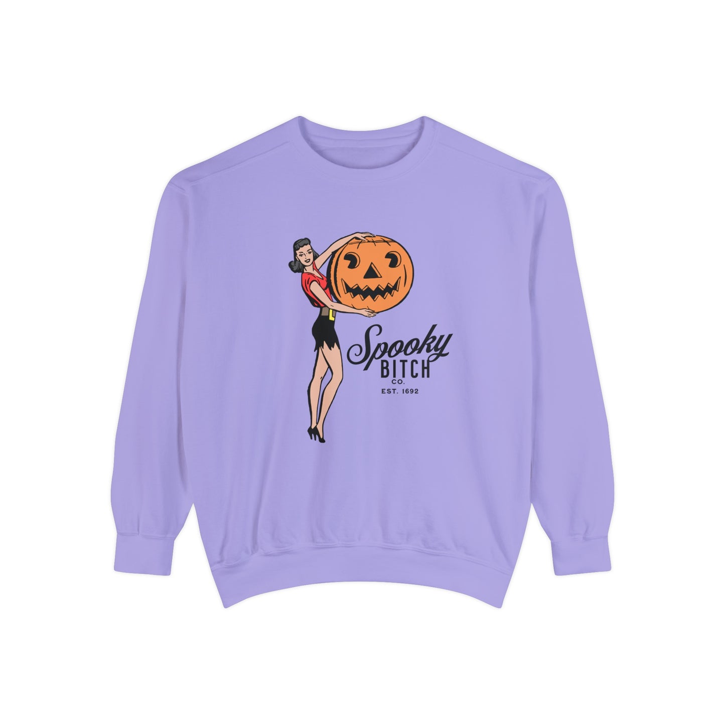 Spooky B!tch Co - Salem Witch 1692 Halloween Pumpkin Funny Retro-Style Gothic Sweatshirt - Unisex Garment-Dyed Sweatshirt