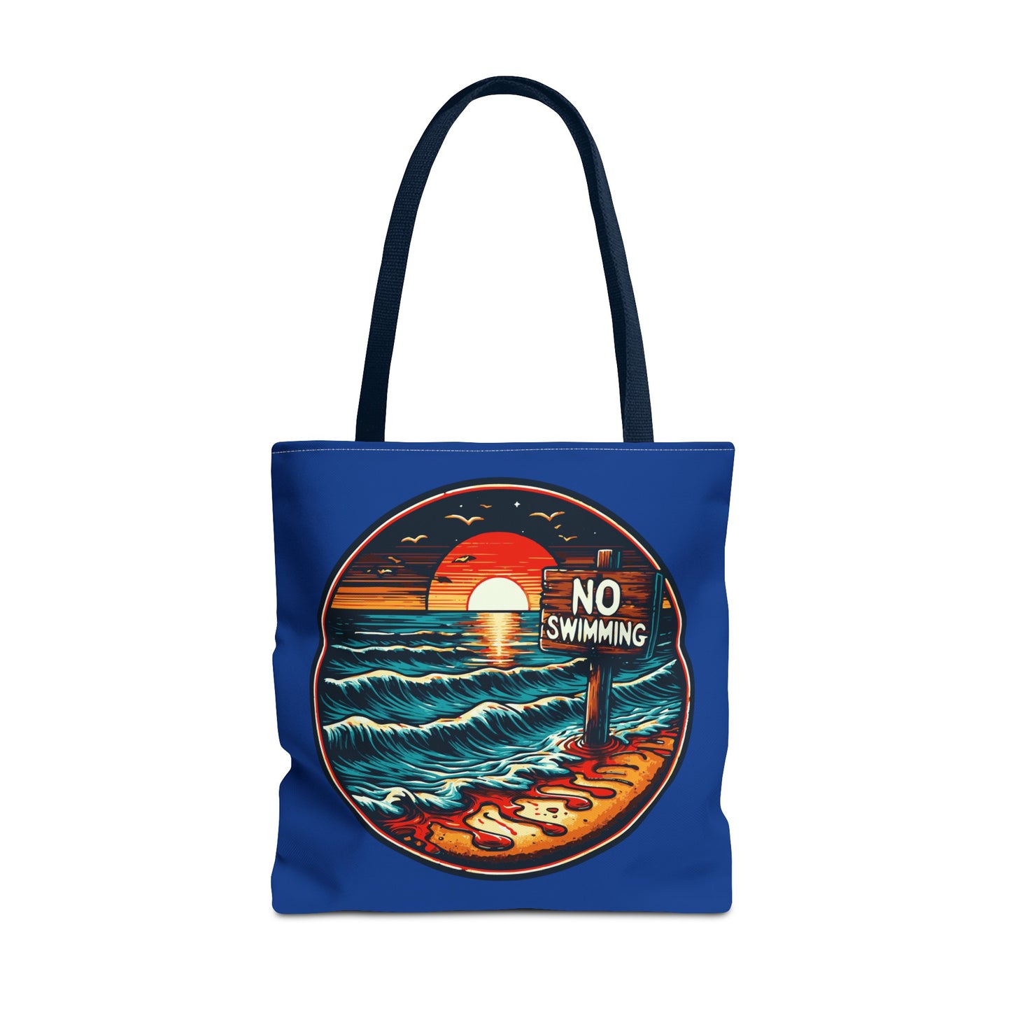 No Swimming Bloody Beach Tote Bag (AOP) Horror Fun Travel Swimming Vacation