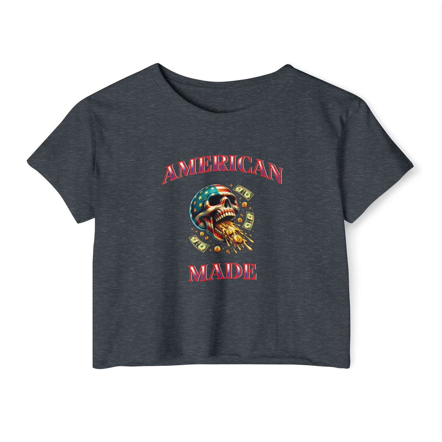 Crop Top - American Made Skull Money Design