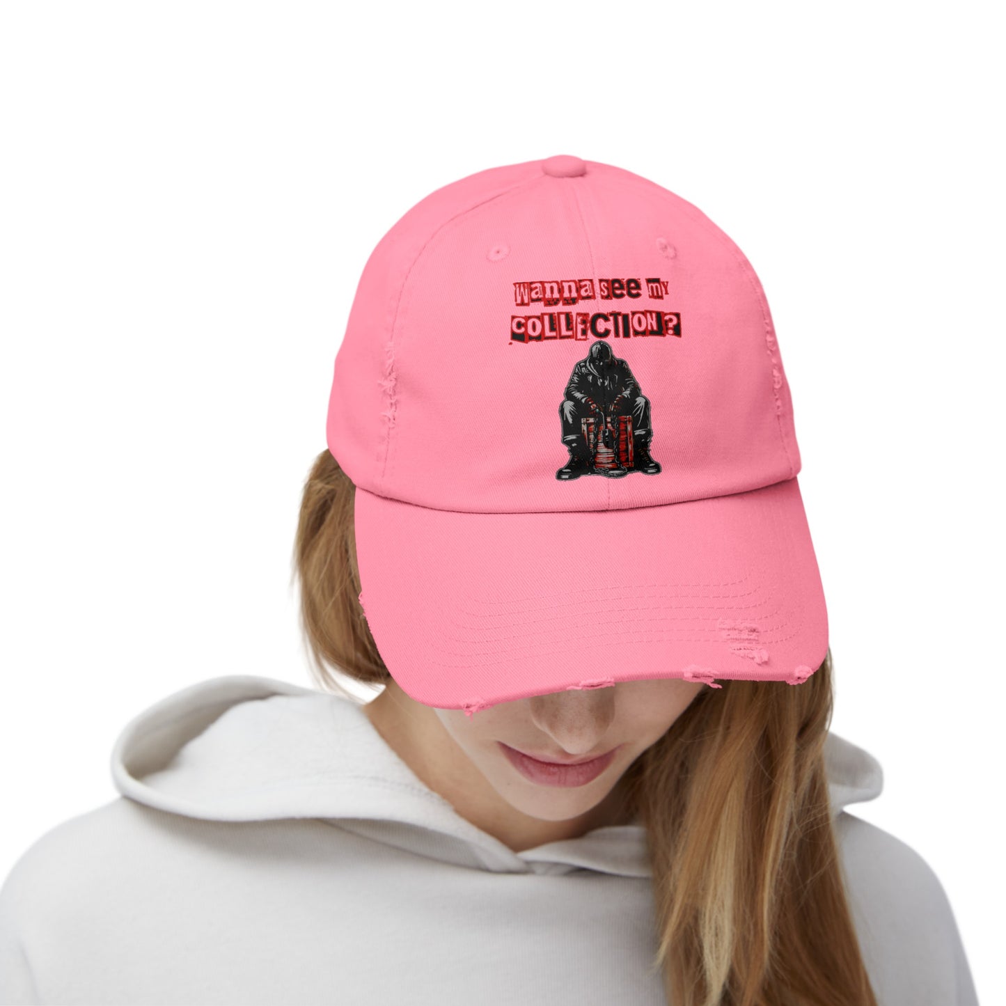 The Collector Inspired Wanna See My Collection Horror Movie Fun Collectors Hat Unisex Distressed Cap