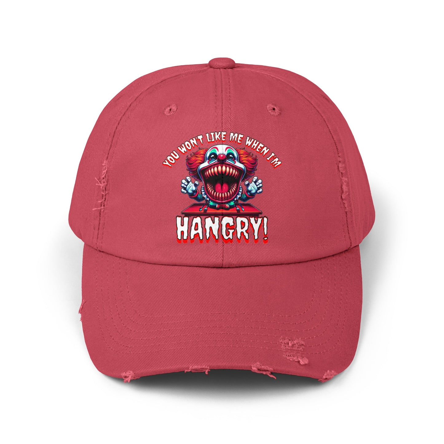 You Wont Like Me When I'm Hangry Killer Clown Unisex Distressed Cap Horror Hat
