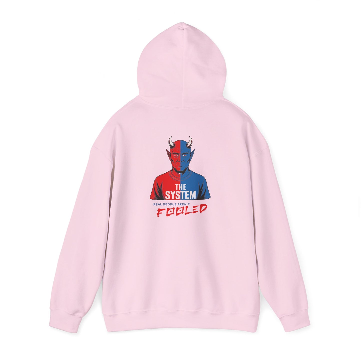 Hooded Sweatshirt - The System - Real People Arent Fooled Red Blue Design