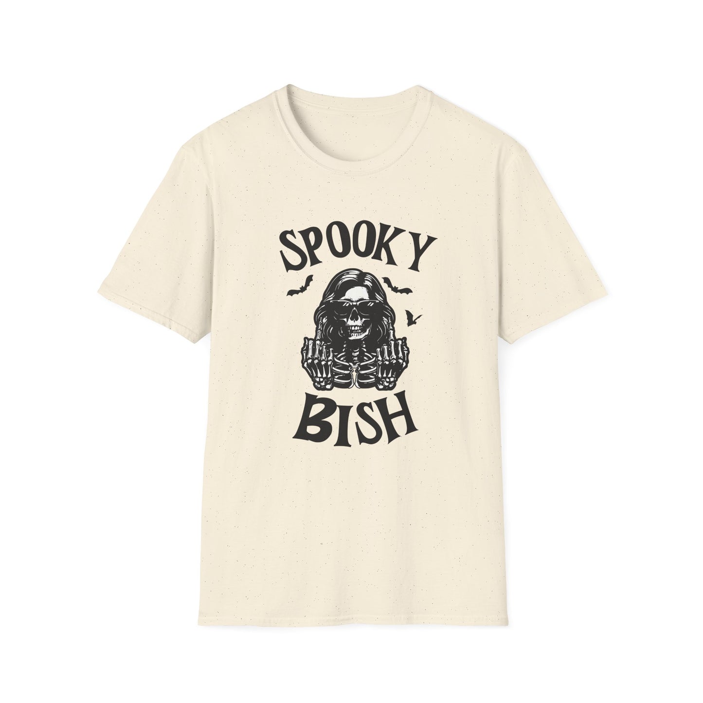 Spooky Bish Skeleton Sunglasses Giving Middle Fingers Gothic Horror Fun Unisex Softstyle T-Shirt