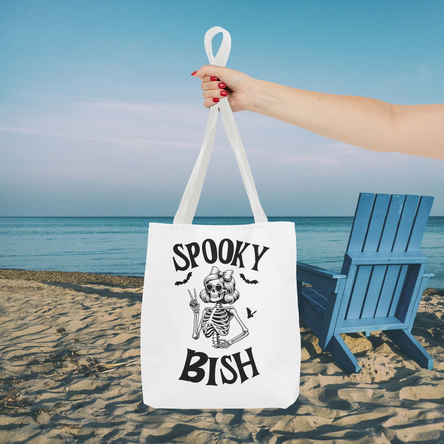 Spooky Bish Skeleton With Sunglasses and Peace Sign Gothic Horror Fun Beach Lunch Carry Tote Bag (AOP)