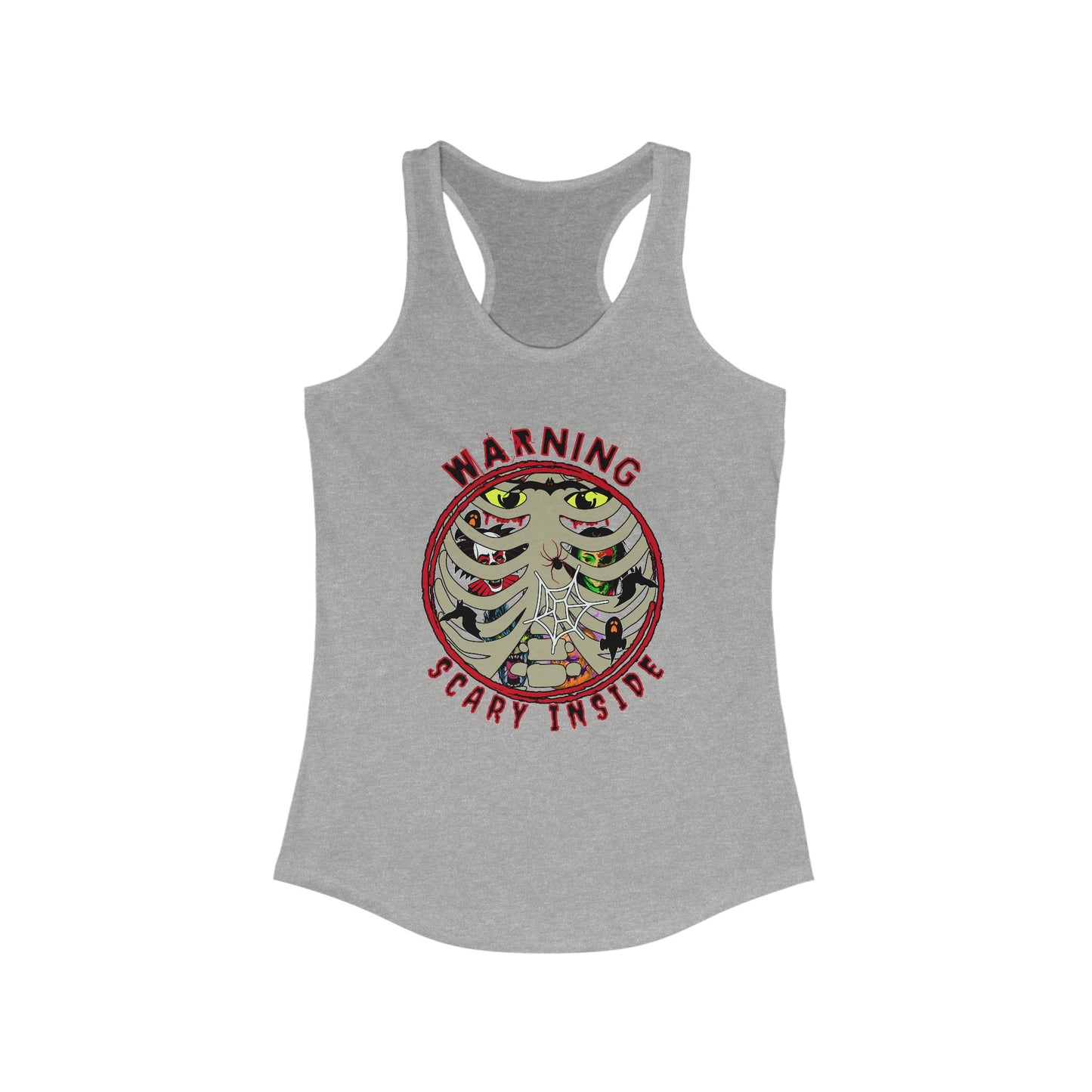 Warning, Scary Inside Women's Ideal Racerback Tank Horror Fun Summer Shirt