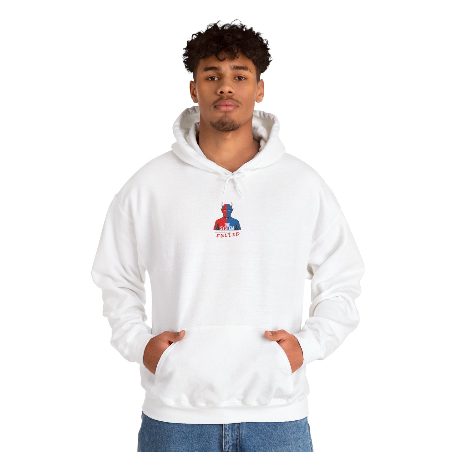 Hooded Sweatshirt - The System - Real People Arent Fooled Red Blue Design