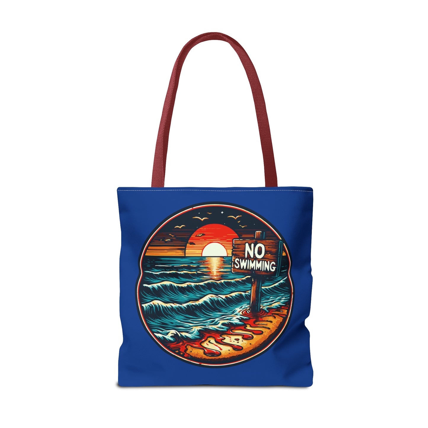 No Swimming Bloody Beach Tote Bag (AOP) Horror Fun Travel Swimming Vacation