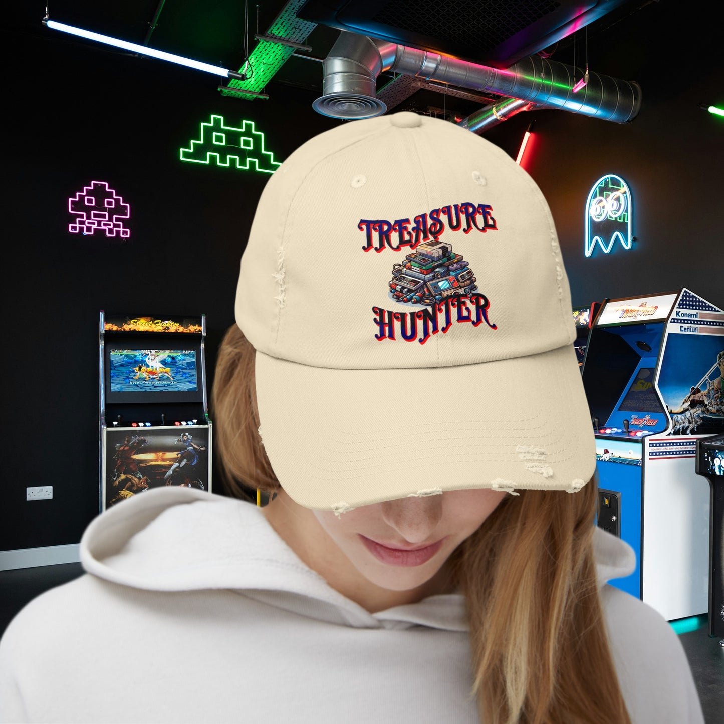 Treasure Hunter Retro Gamer Unisex Distressed Cap Vintage Video Game Collector Hat