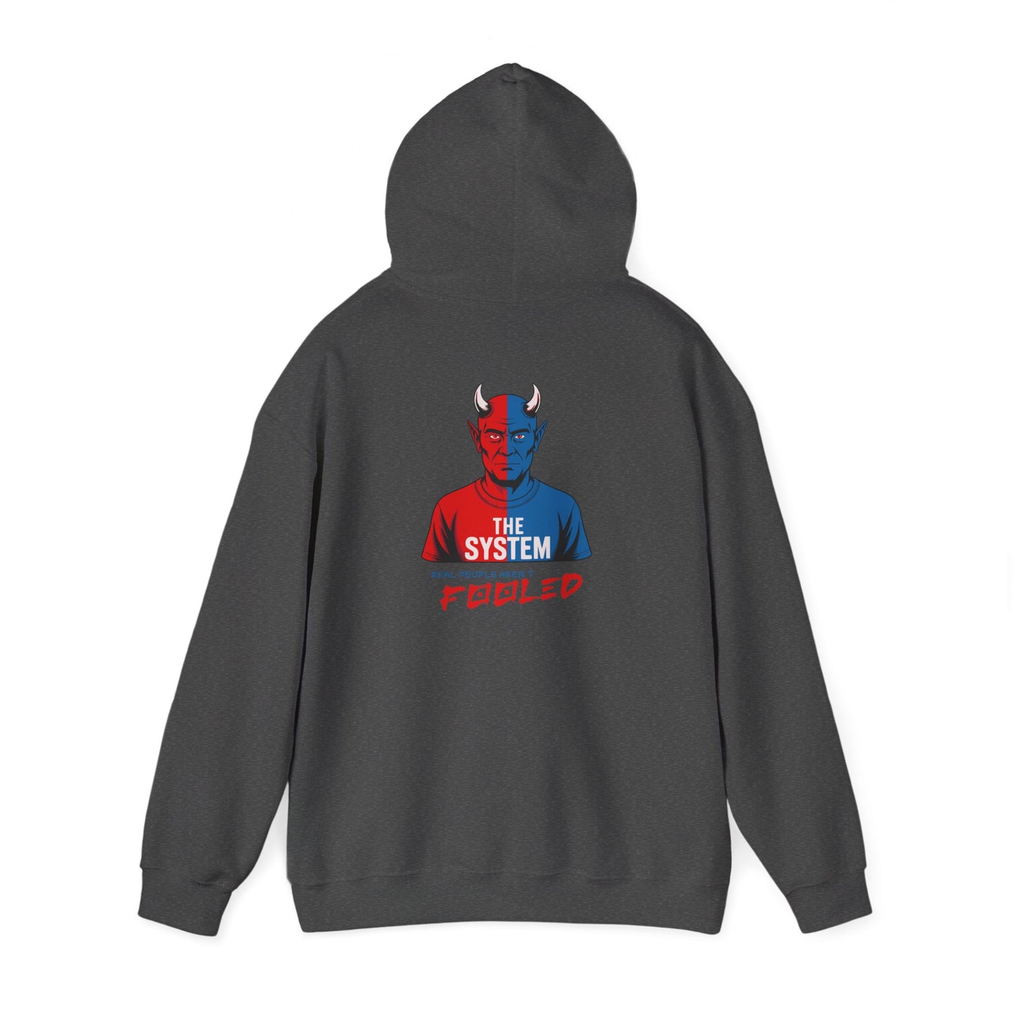 Hooded Sweatshirt - The System - Real People Arent Fooled Red Blue Design