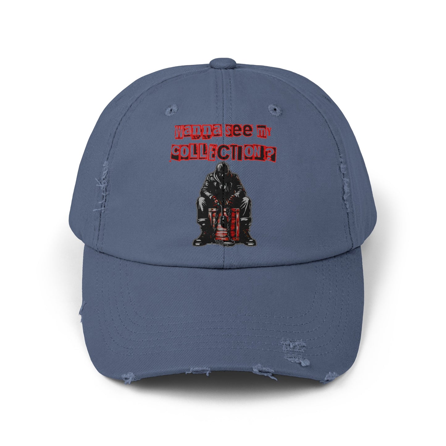 The Collector Inspired Wanna See My Collection Horror Movie Fun Collectors Hat Unisex Distressed Cap
