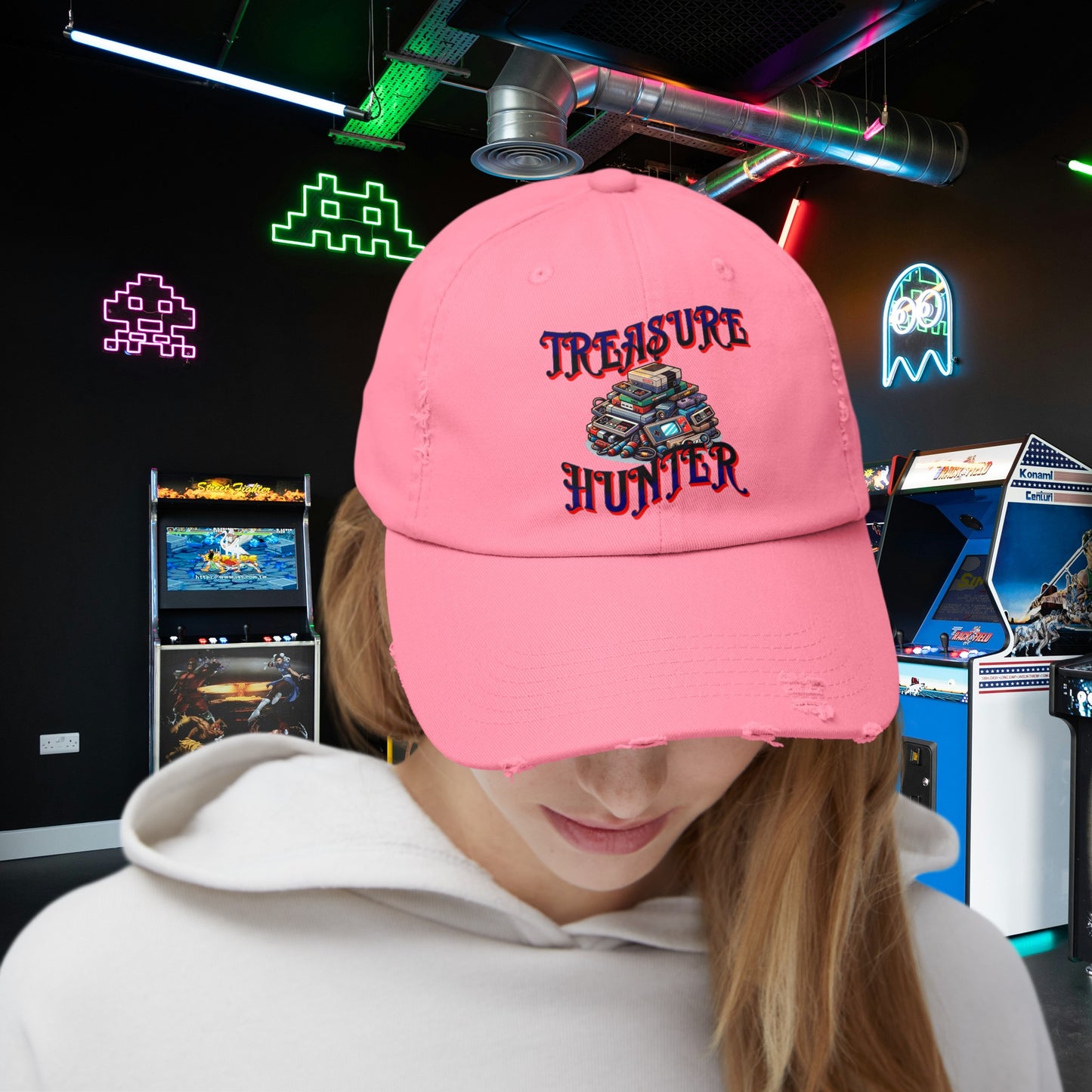 Treasure Hunter Retro Gamer Unisex Distressed Cap Vintage Video Game Collector Hat