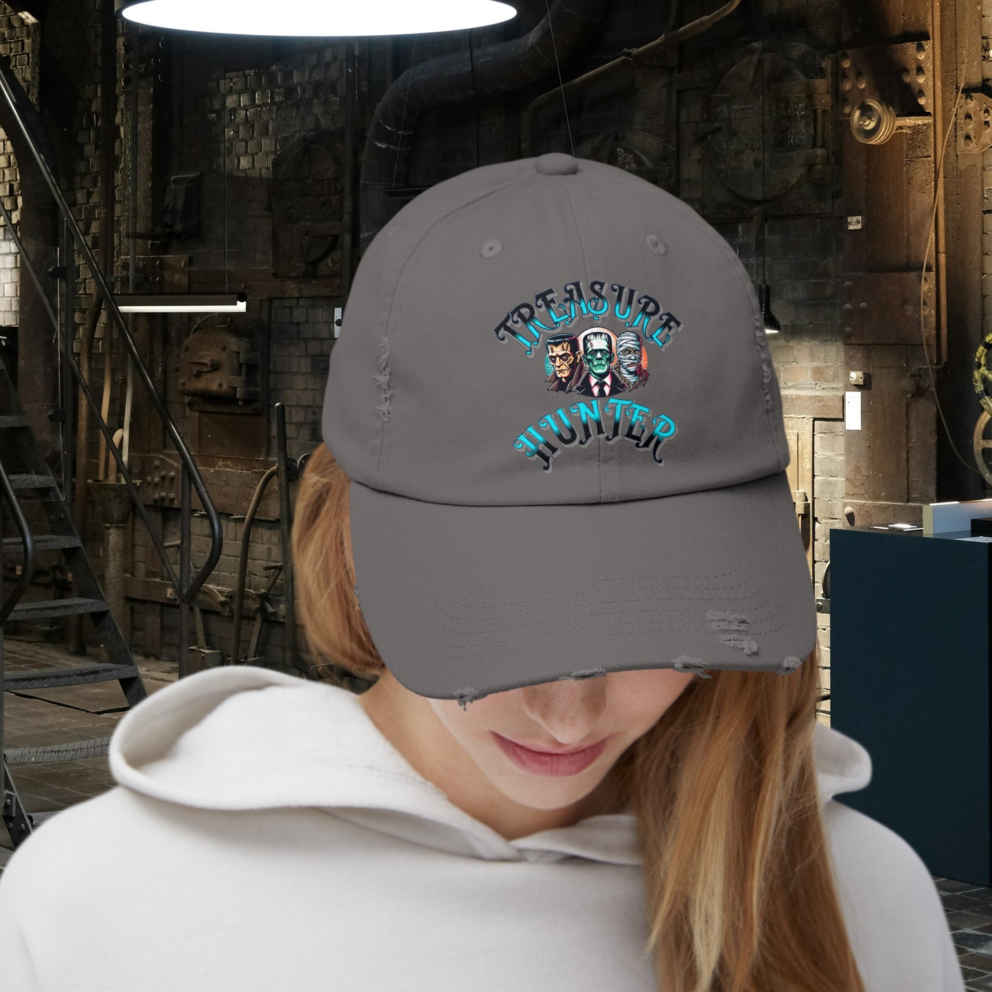 Treasure Hunter Monster Figure Collector Unisex Distressed Cap Horror Fun Hat Convention Toy Show