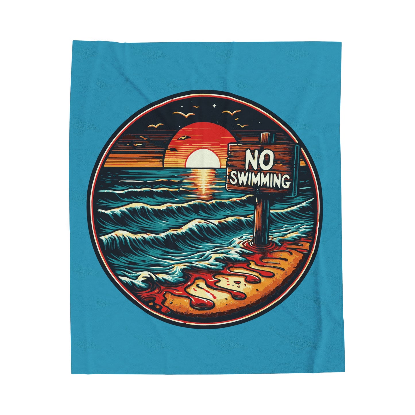 No Swimming Bloody Beach Horror Fun Velveteen Plush Throw Blanket Scary Ocean Shark Jaws