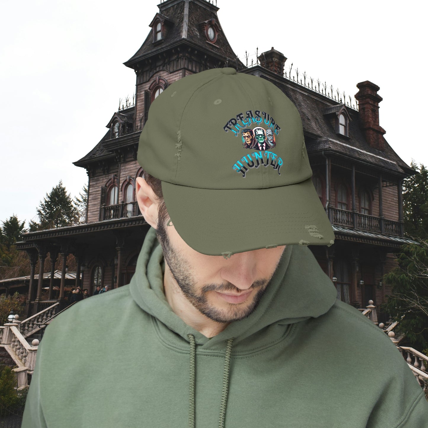 Treasure Hunter Monster Figure Collector Unisex Distressed Cap Horror Fun Hat Convention Toy Show