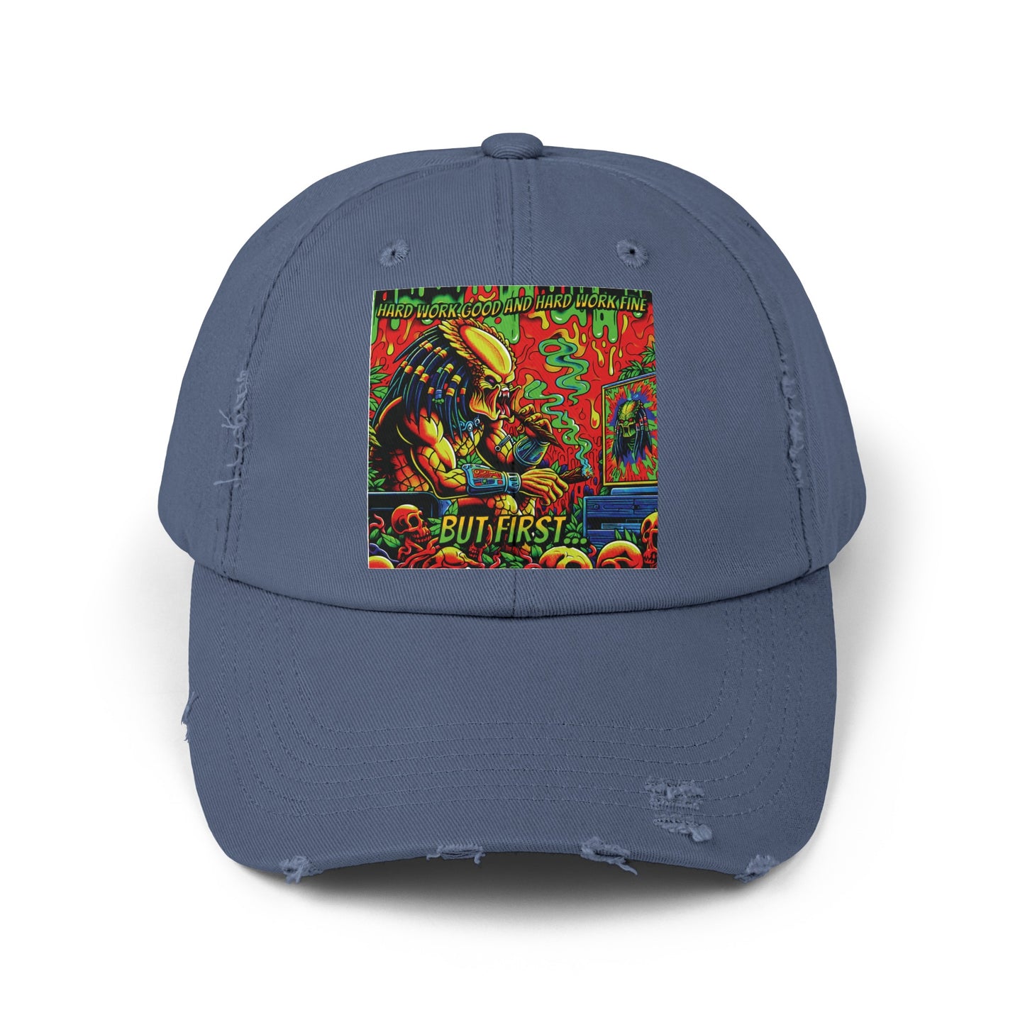 Horradelic Hard Work Good Hard Work Fine Predator Blunt Horror Fun Unisex Distressed Baseball Cap Hat