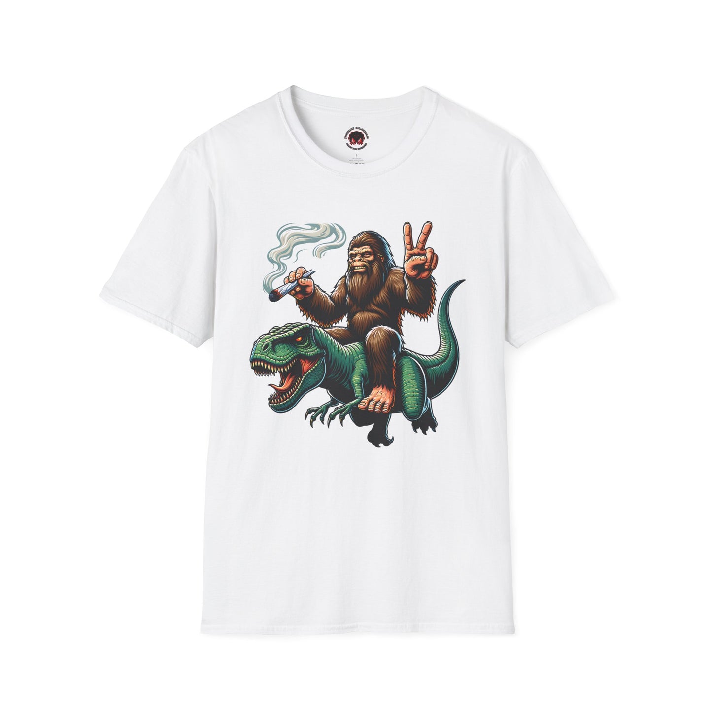 T-Shirt Bigfoot Riding T-Rex 420 Fun Cryptid Tee