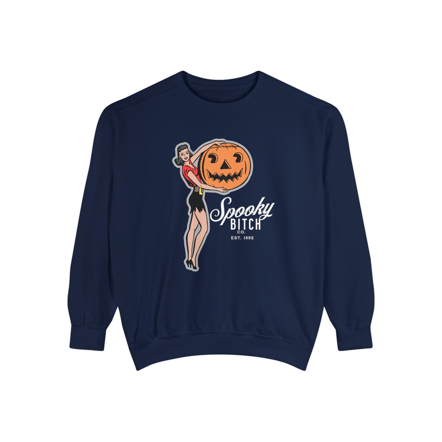 Spooky B!tch Co - Salem Witch 1692 Halloween Pumpkin Funny Retro-Style Gothic Sweatshirt - Unisex Garment-Dyed Sweatshirt