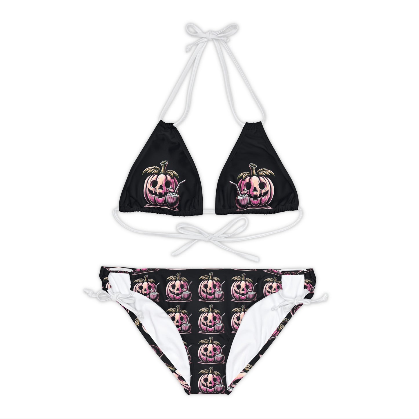 Summerween Drinking Pumpkin Strappy Bikini Set Swimsuit(AOP)