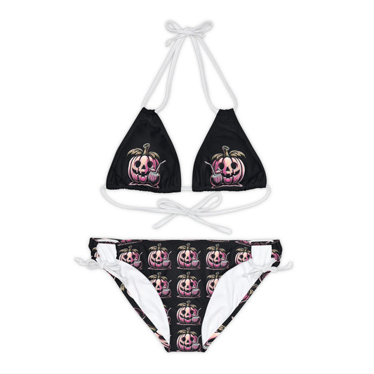 Summerween Drinking Pumpkin Strappy Bikini Set Swimsuit(AOP)