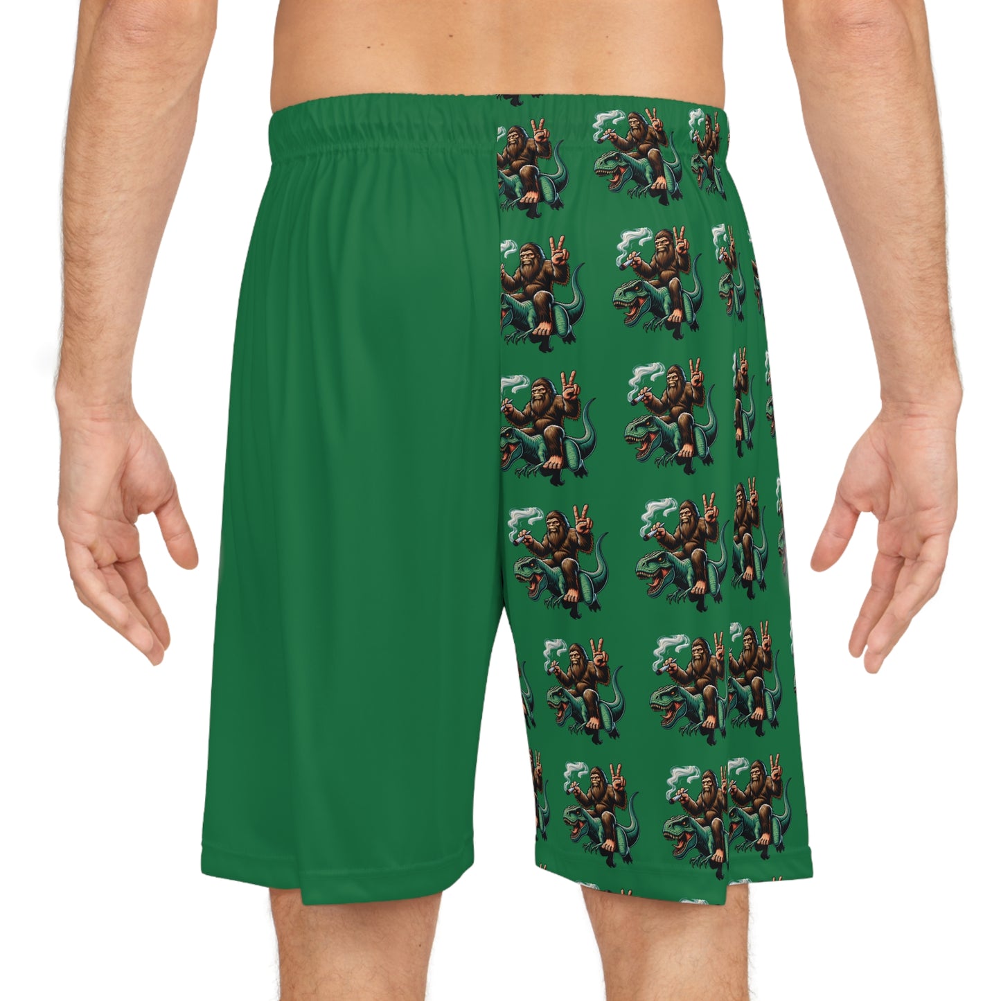 420 Bigfoot Riding T Rex Basketball Shorts
