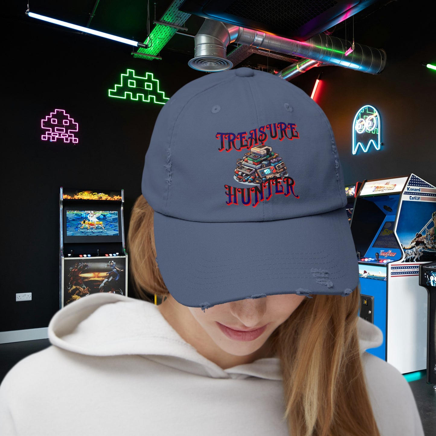 Treasure Hunter Retro Gamer Unisex Distressed Cap Vintage Video Game Collector Hat