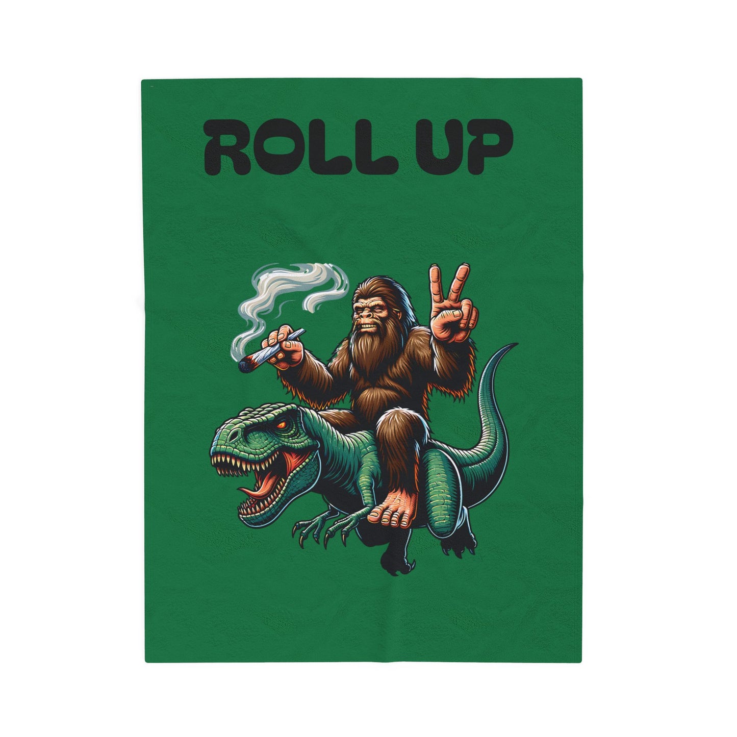 Blanket - Bigfoot Riding T Rex Smoking Joint Peace Sign Design