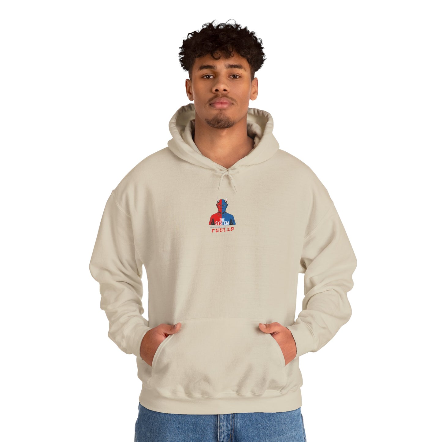 Hooded Sweatshirt - The System - Real People Arent Fooled Red Blue Design