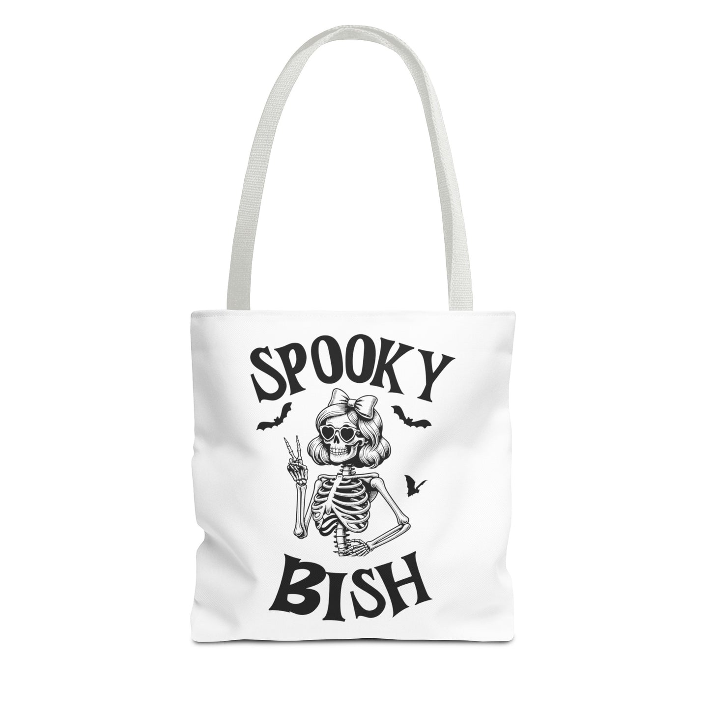 Spooky Bish Skeleton With Sunglasses and Peace Sign Gothic Horror Fun Beach Lunch Carry Tote Bag (AOP)