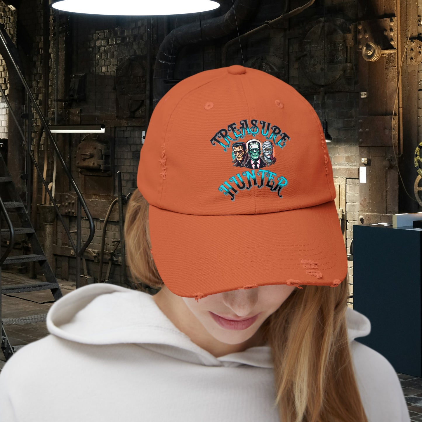 Treasure Hunter Monster Figure Collector Unisex Distressed Cap Horror Fun Hat Convention Toy Show