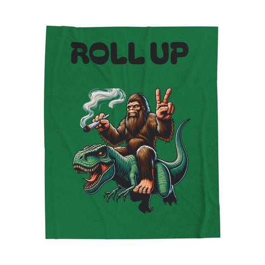 Blanket - Bigfoot Riding T Rex Smoking Joint Peace Sign Design