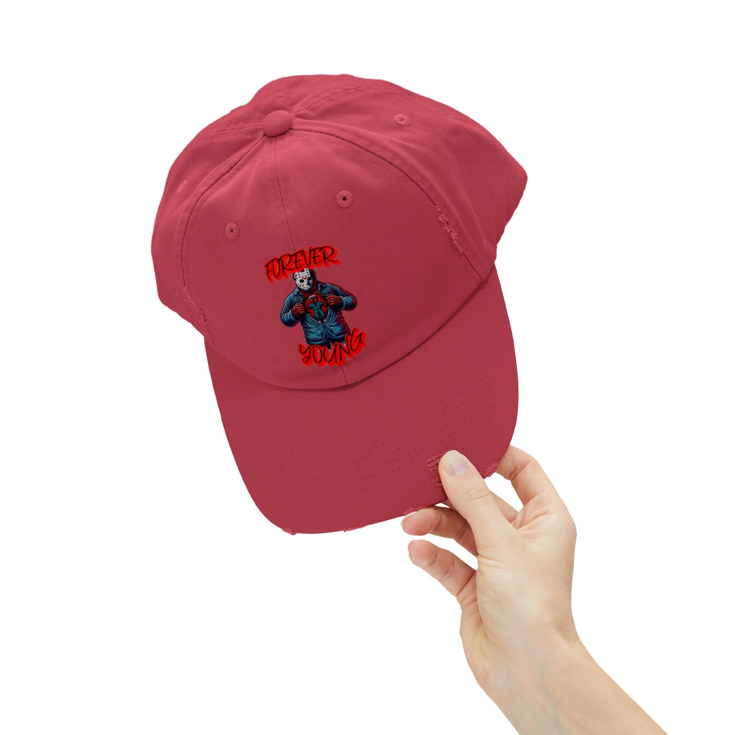 Forever Young Jason With The Mask On Voorhees Friday Horror Fun Unisex Distressed Cap Baseball Hat