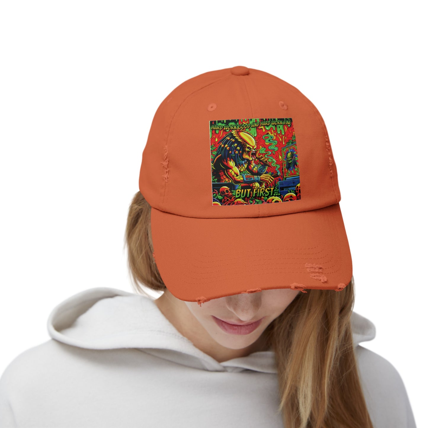 Horradelic Hard Work Good Hard Work Fine Predator Blunt Horror Fun Unisex Distressed Baseball Cap Hat