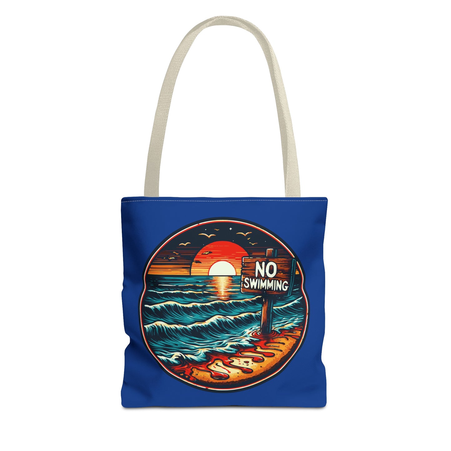 No Swimming Bloody Beach Tote Bag (AOP) Horror Fun Travel Swimming Vacation