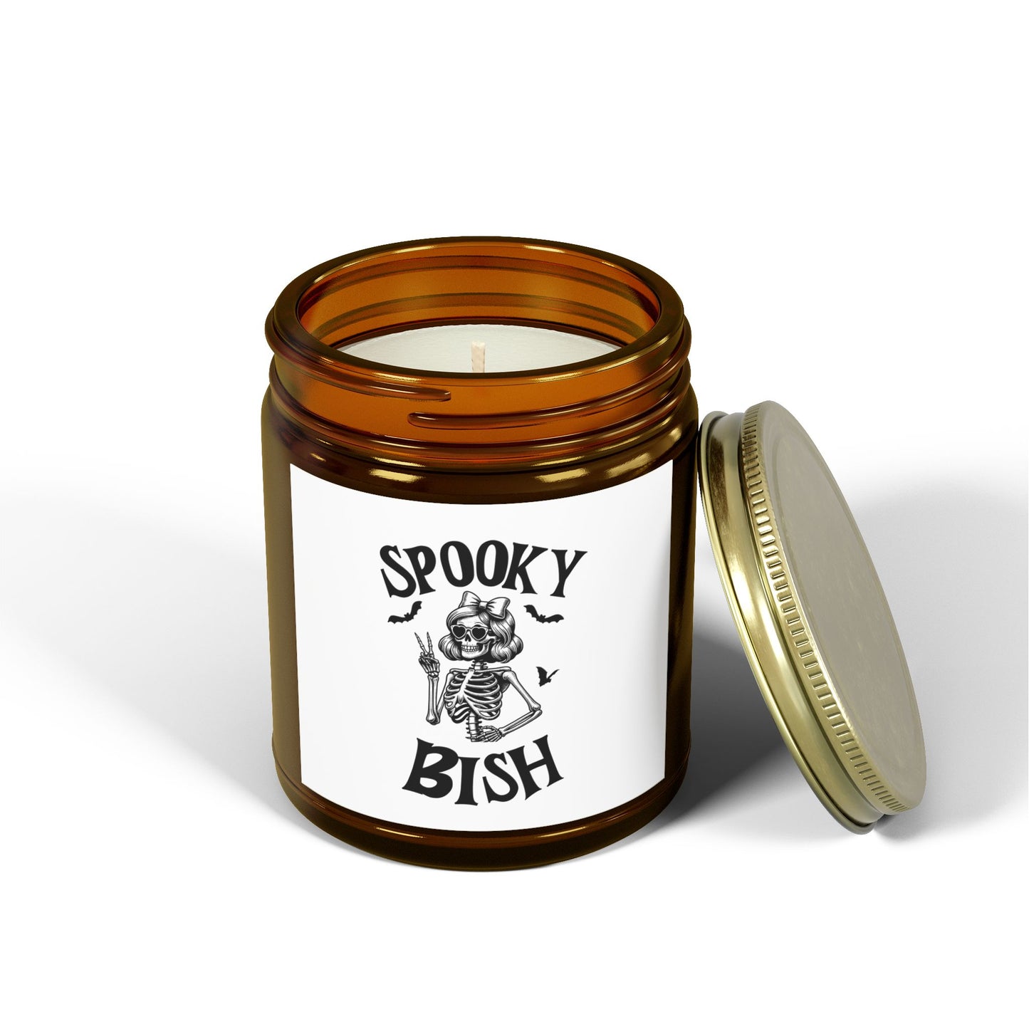 Scented Candle - Spooky Bish Female Skeleton Peace Sign (4oz, 9oz)