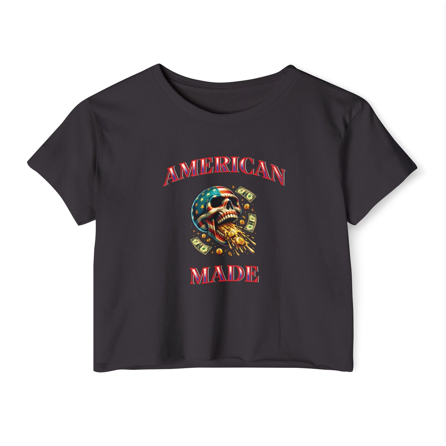 Crop Top - American Made Skull Money Design
