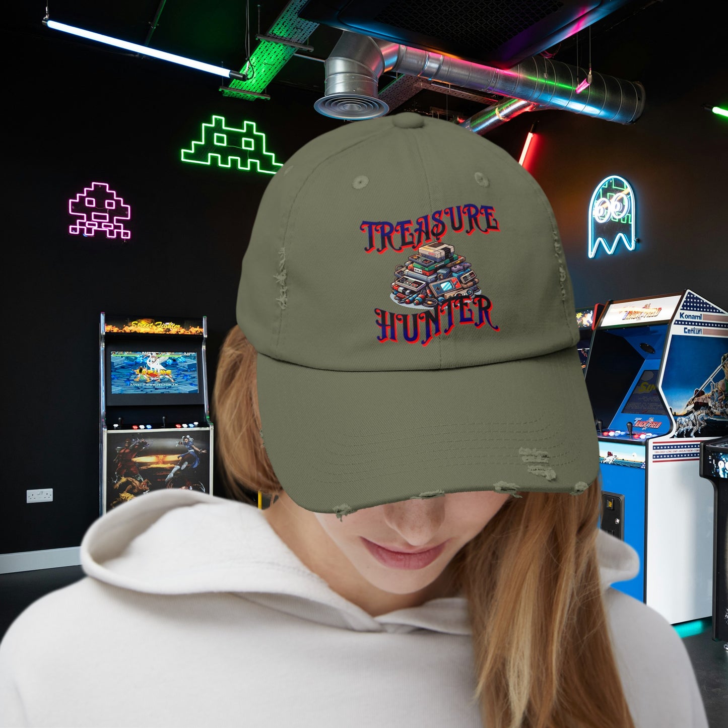 Treasure Hunter Retro Gamer Unisex Distressed Cap Vintage Video Game Collector Hat