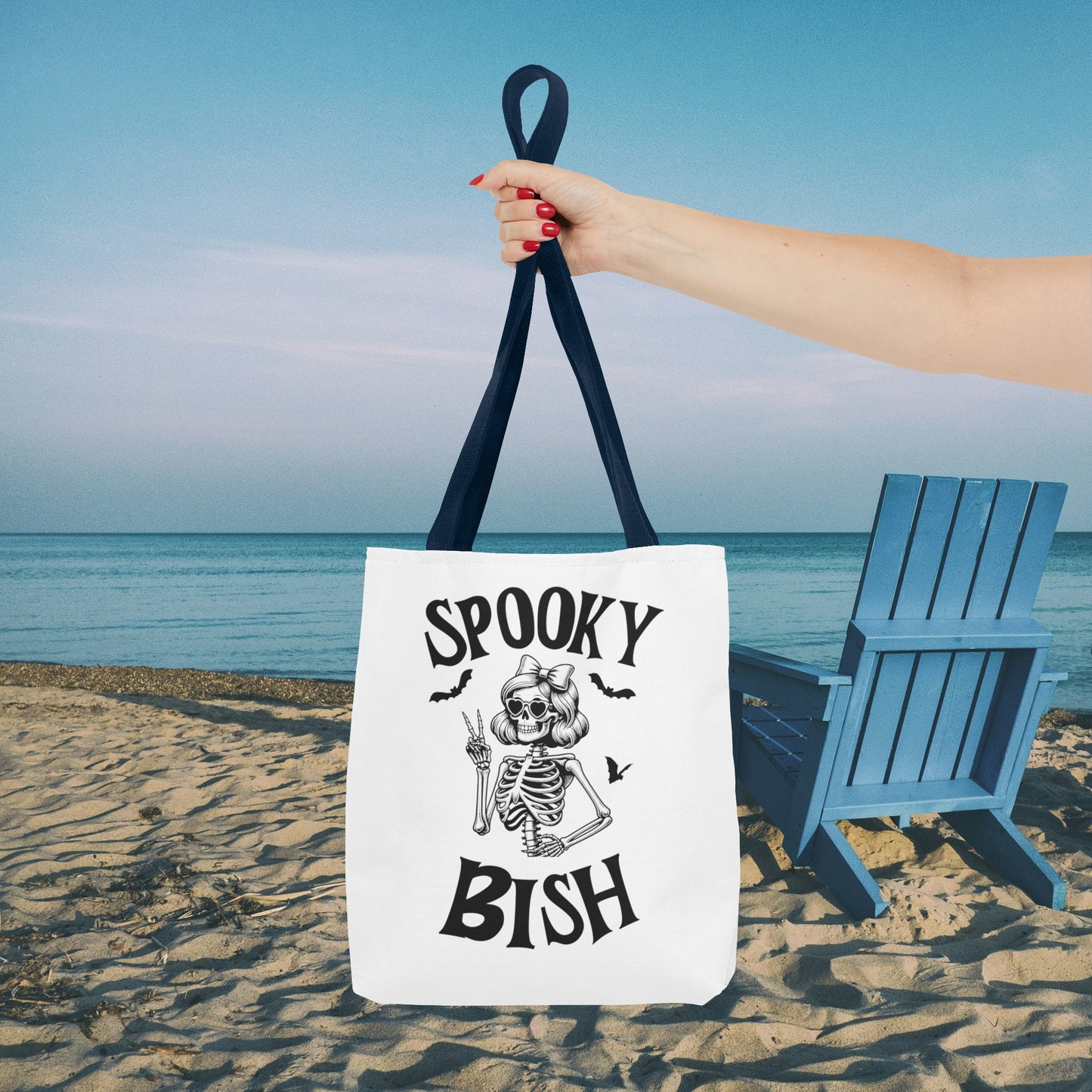 Spooky Bish Skeleton With Sunglasses and Peace Sign Gothic Horror Fun Beach Lunch Carry Tote Bag (AOP)