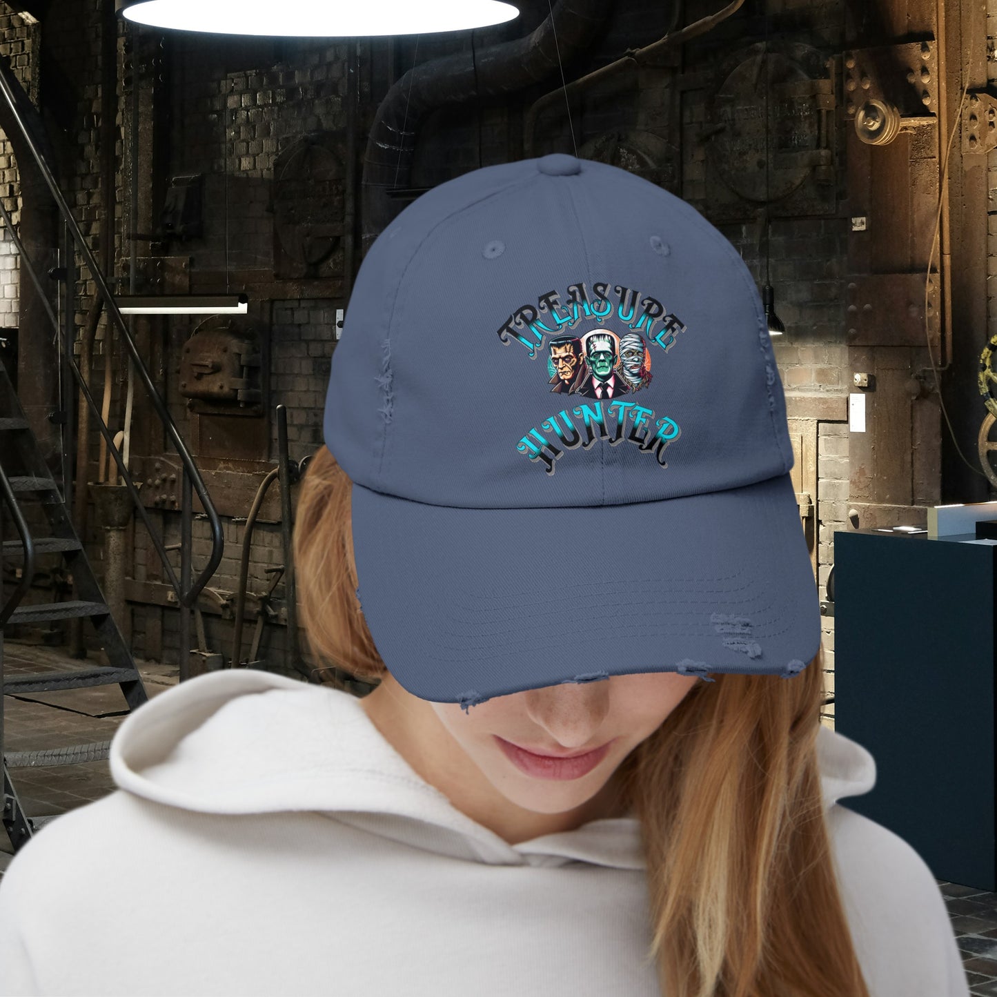 Treasure Hunter Monster Figure Collector Unisex Distressed Cap Horror Fun Hat Convention Toy Show