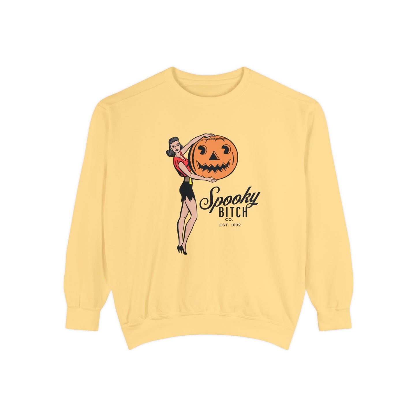 Spooky B!tch Co - Salem Witch 1692 Halloween Pumpkin Funny Retro-Style Gothic Sweatshirt - Unisex Garment-Dyed Sweatshirt