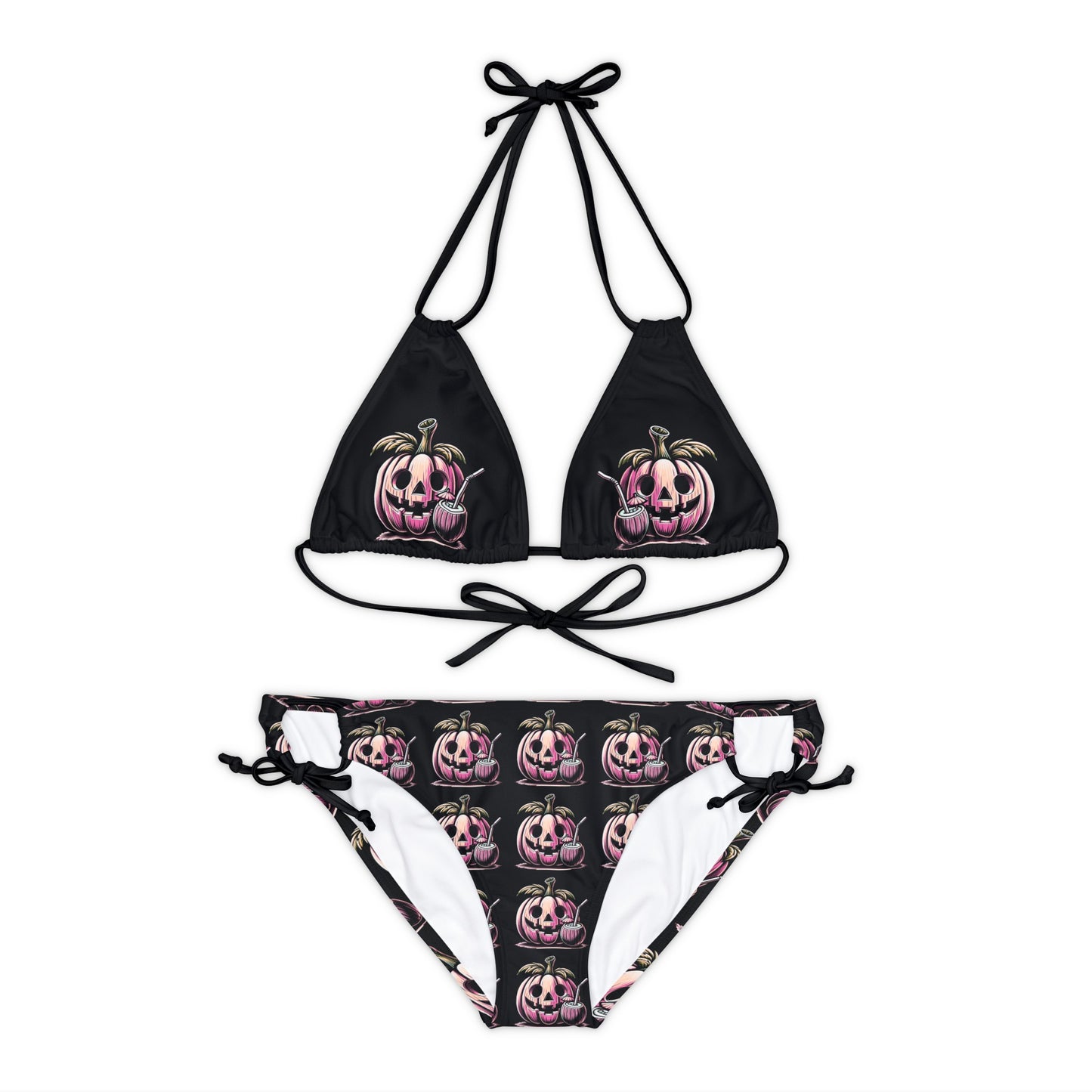 Summerween Drinking Pumpkin Strappy Bikini Set Swimsuit(AOP)